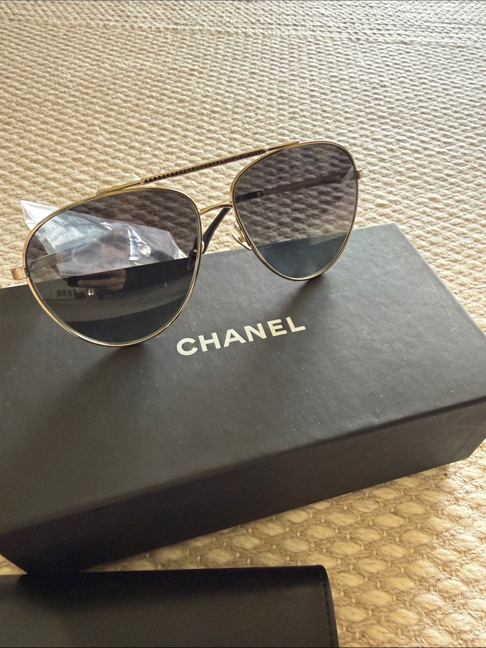 NEW Chanel Aviator Pilot Polarized Sunglasses Gold Gray Black Crystals 4279-B